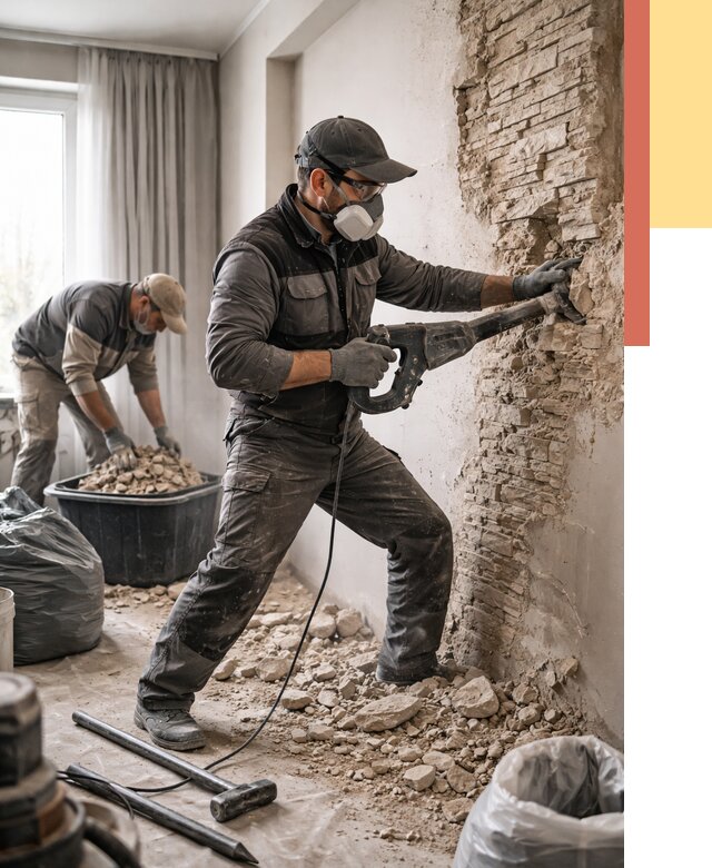 Демонтаж декоративного камня в Златоусте от 1495 руб/м² — быстро и недорого | ОТДЕЛОЧНИК-Злт