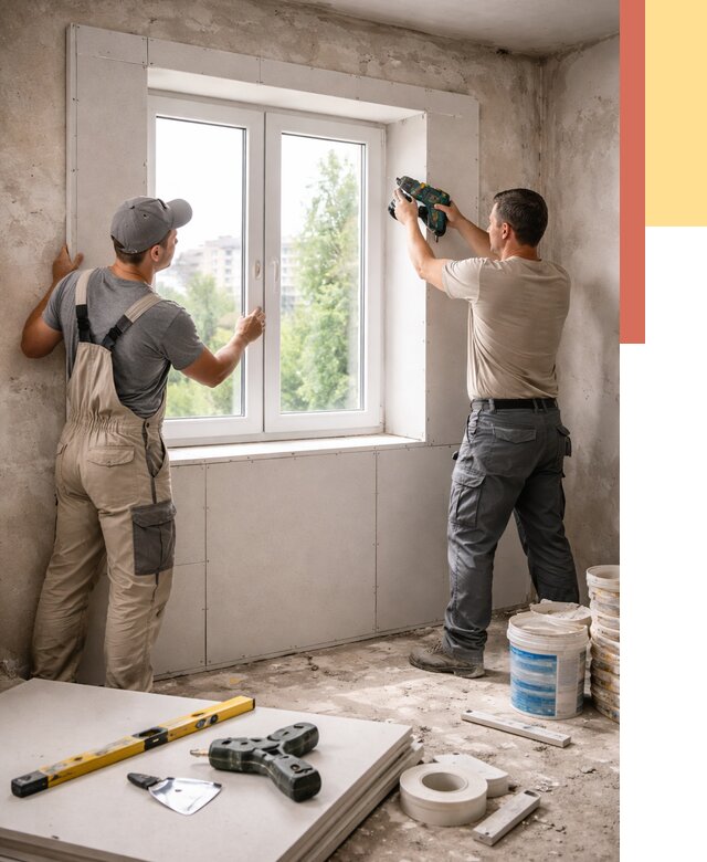 Монтаж откосов из гипсокартона в Златоусте от 4640 руб. под ключ | ОТДЕЛОЧНИК-Злт