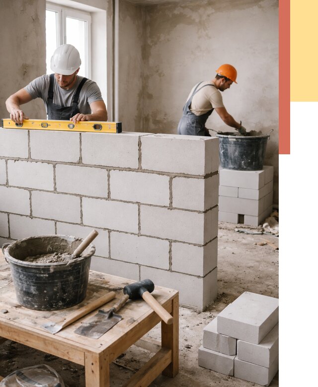 Кладка перегородок из газобетона в Златоусте от 3299 руб. под ключ | ОТДЕЛОЧНИК-Злт