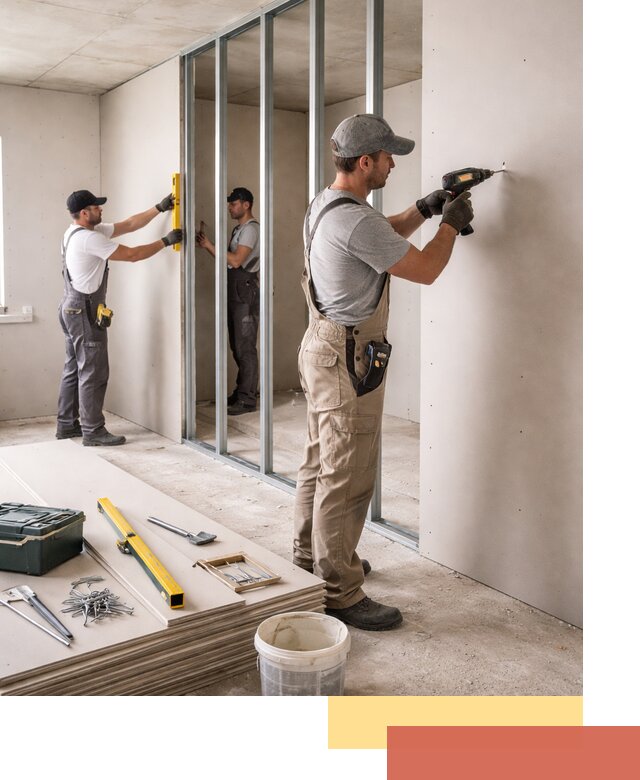 Однослойная перегородка из гипсокартона в Златоусте под ключ, монтаж и отделка