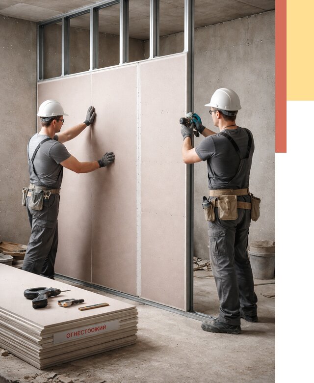Перегородка из огнестойкого гипсокартона в Златоусте от 1907 руб. под ключ | ОТДЕЛОЧНИК-Злт
