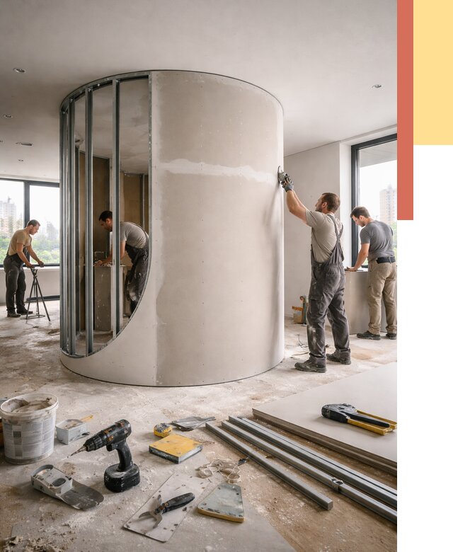 Радиусная перегородка из гипсокартона в Златоусте от 2990 руб. под ключ | ОТДЕЛОЧНИК-Злт