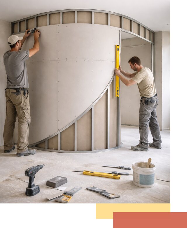 Радиусная перегородка из гипсокартона в Златоусте под ключ