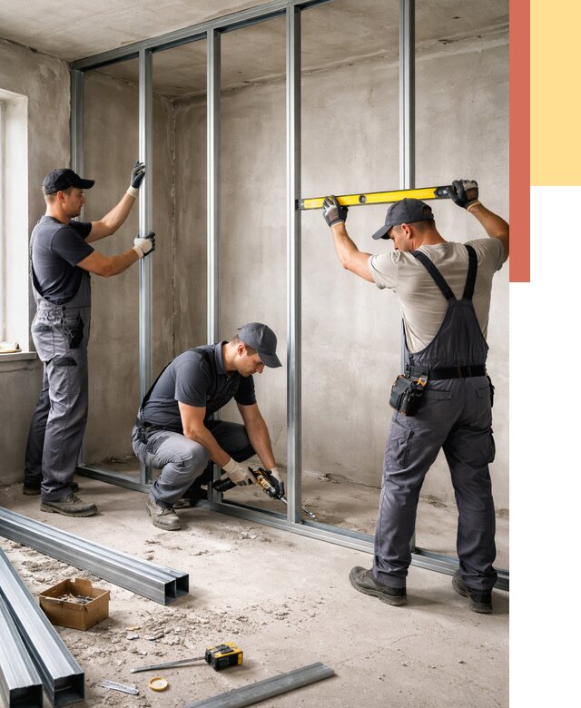 Монтаж каркаса перегородки из профиля в Златоусте от 773 руб. | ОТДЕЛОЧНИК-Злт