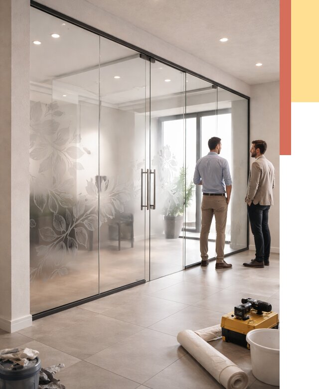 Стеклянные перегородки с рисунком в Златоусте от 12888 руб. монтаж и нанесение | ОТДЕЛОЧНИК-Злт