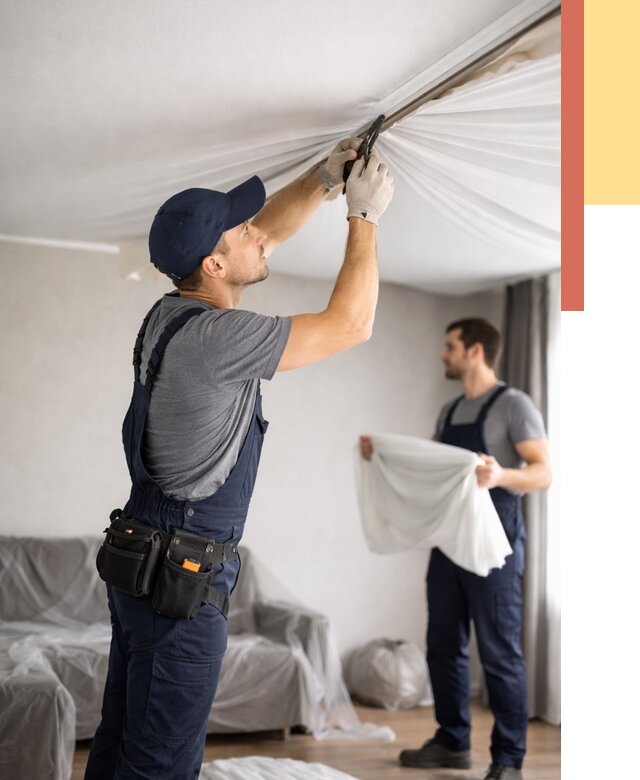 Демонтаж натяжного потолка в Златоусте от 4640 руб. — снятие и разбор под ключ | ОТДЕЛОЧНИК-Злт