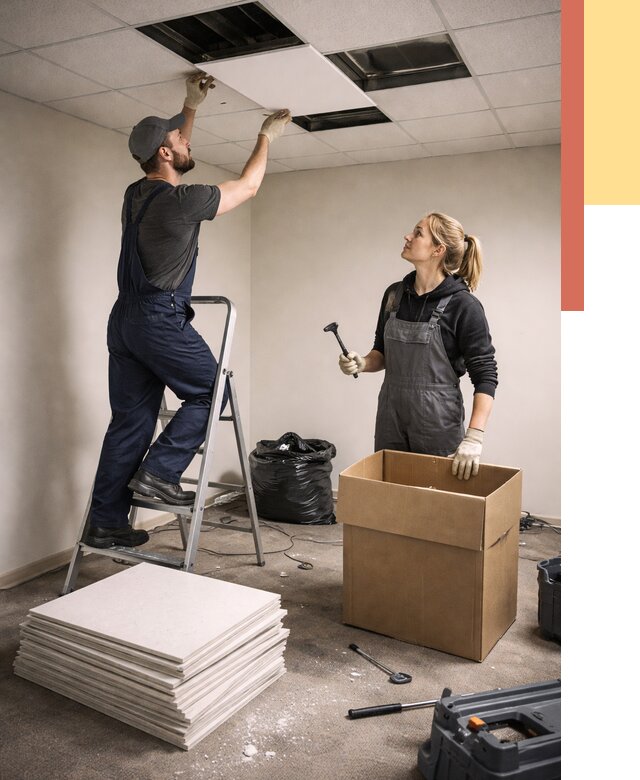 Демонтаж потолочной плитки в Златоусте от 4640 руб. быстро и недорого | ОТДЕЛОЧНИК-Злт