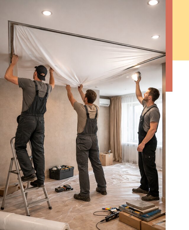 Монтаж ПВХ натяжного потолка в Златоусте от 3609 руб. под ключ | ОТДЕЛОЧНИК-Злт