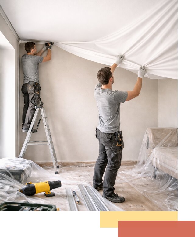 Монтаж тканевого натяжного потолка в Златоусте недорого и быстро