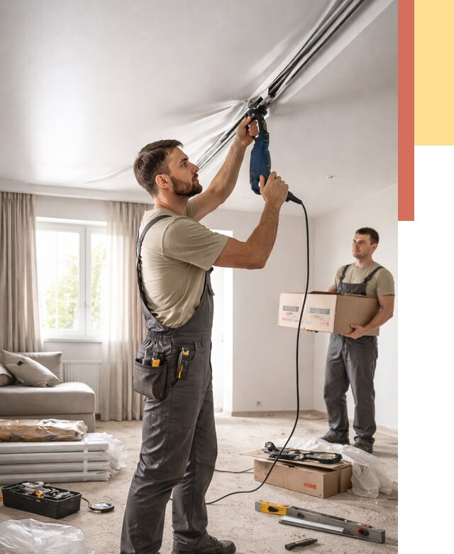 Монтаж сатинового натяжного потолка в Златоусте от 3609 руб. | Быстро, недорого — ОТДЕЛОЧНИК-Злт