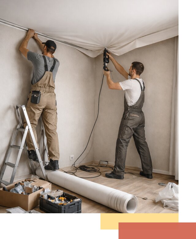 Монтаж цветного натяжного потолка в Златоусте за один день