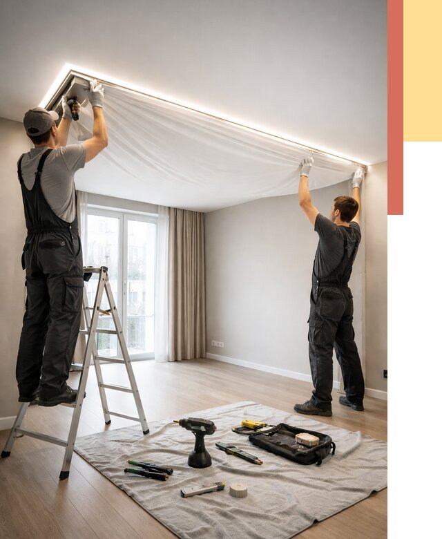 Монтаж парящего натяжного потолка в Златоусте от 4640 руб. быстро и недорого | ОТДЕЛОЧНИК-Злт