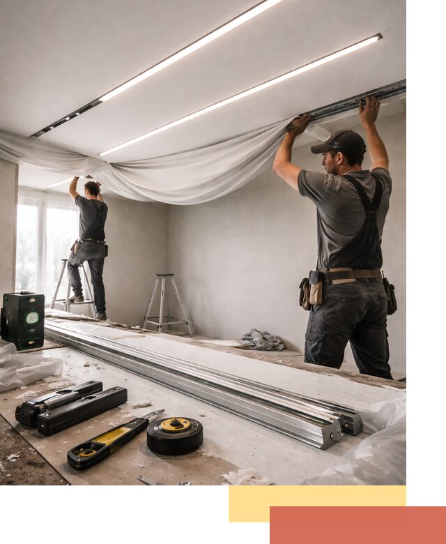 Монтаж натяжных потолков со световыми линиями в Златоусте