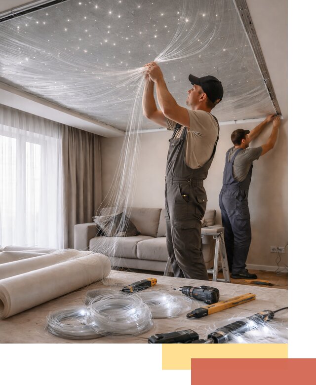 Монтаж натяжного потолка «Звездное небо» в Златоусте