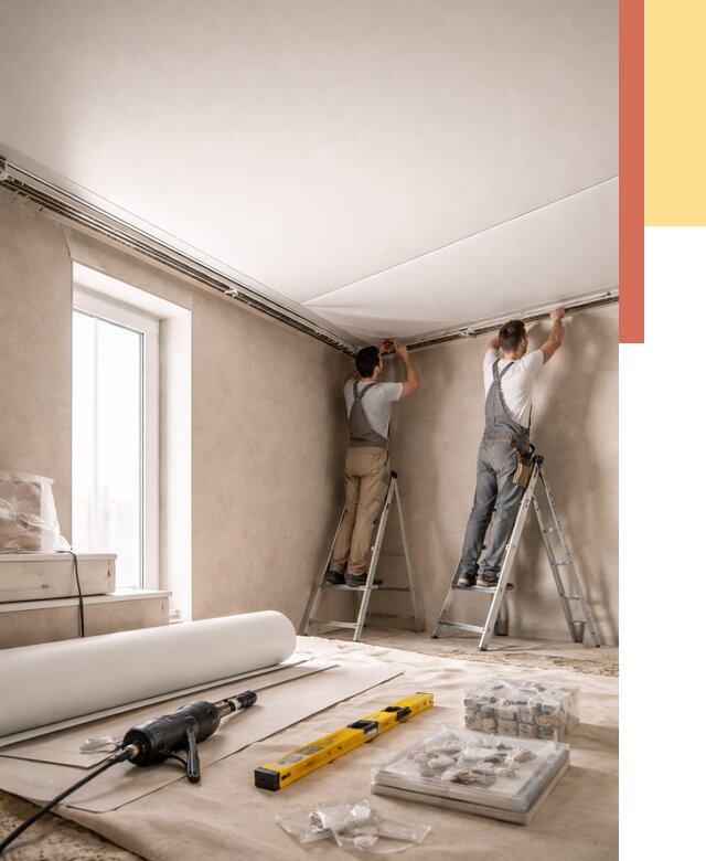 Монтаж натяжного потолка в спальне в Златоусте от 3918 руб. под ключ | ОТДЕЛОЧНИК-Злт