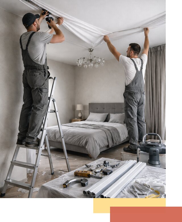 Монтаж натяжного потолка в спальне в Златоусте