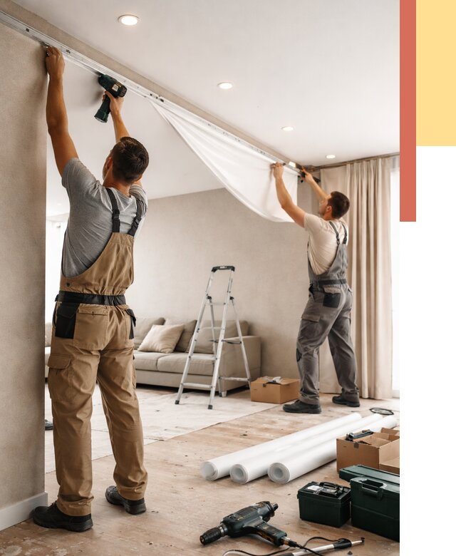 Монтаж натяжного потолка в гостиной в Златоусте от 567 руб. | ОТДЕЛОЧНИК-Злт