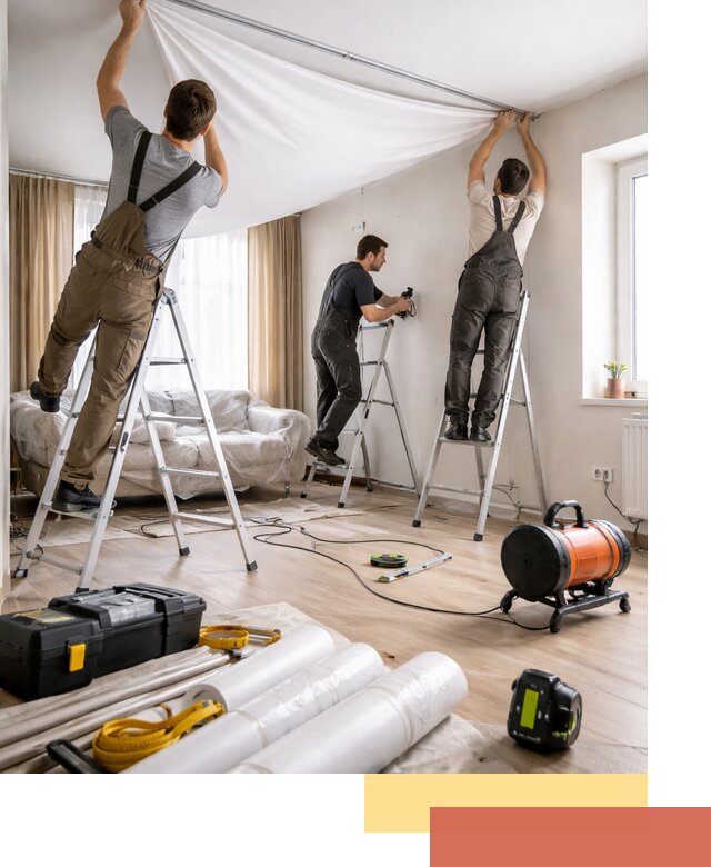 Монтаж натяжного потолка в гостиной в Златоусте