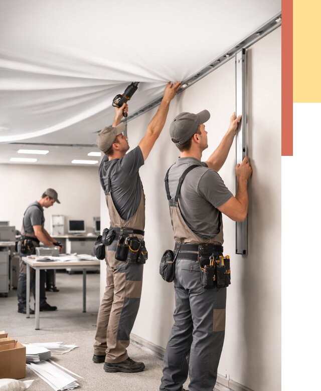 Монтаж натяжного потолка в офисе в Златоусте от 464 руб/м² — быстро и недорого | ОТДЕЛОЧНИК-Злт